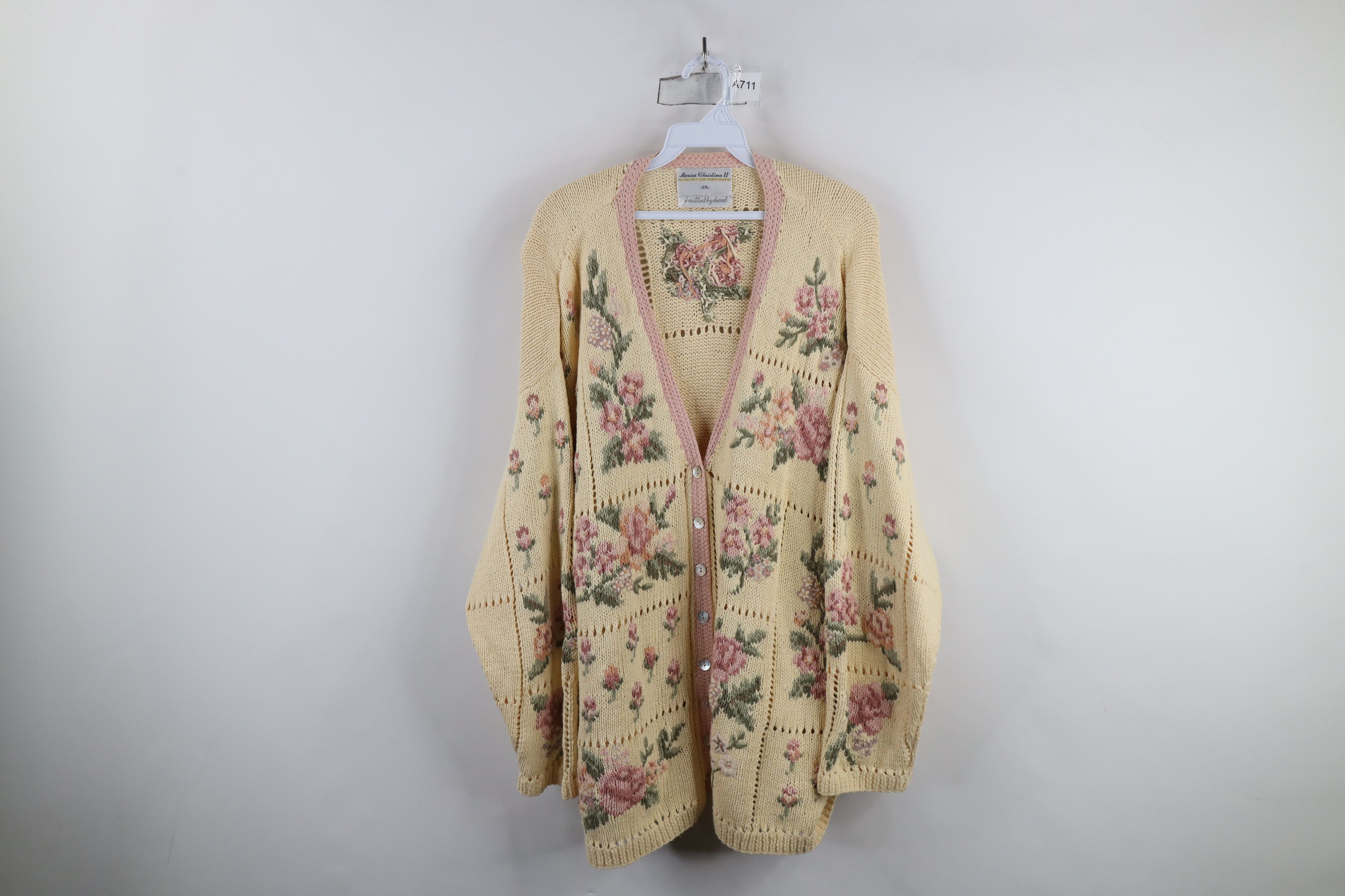 Vintage Vintage 90s Streetwear Flower Floral Button Cardigan Sweater Size XXL / US 16-18 / IT 52-54 - 1 Thumbnail