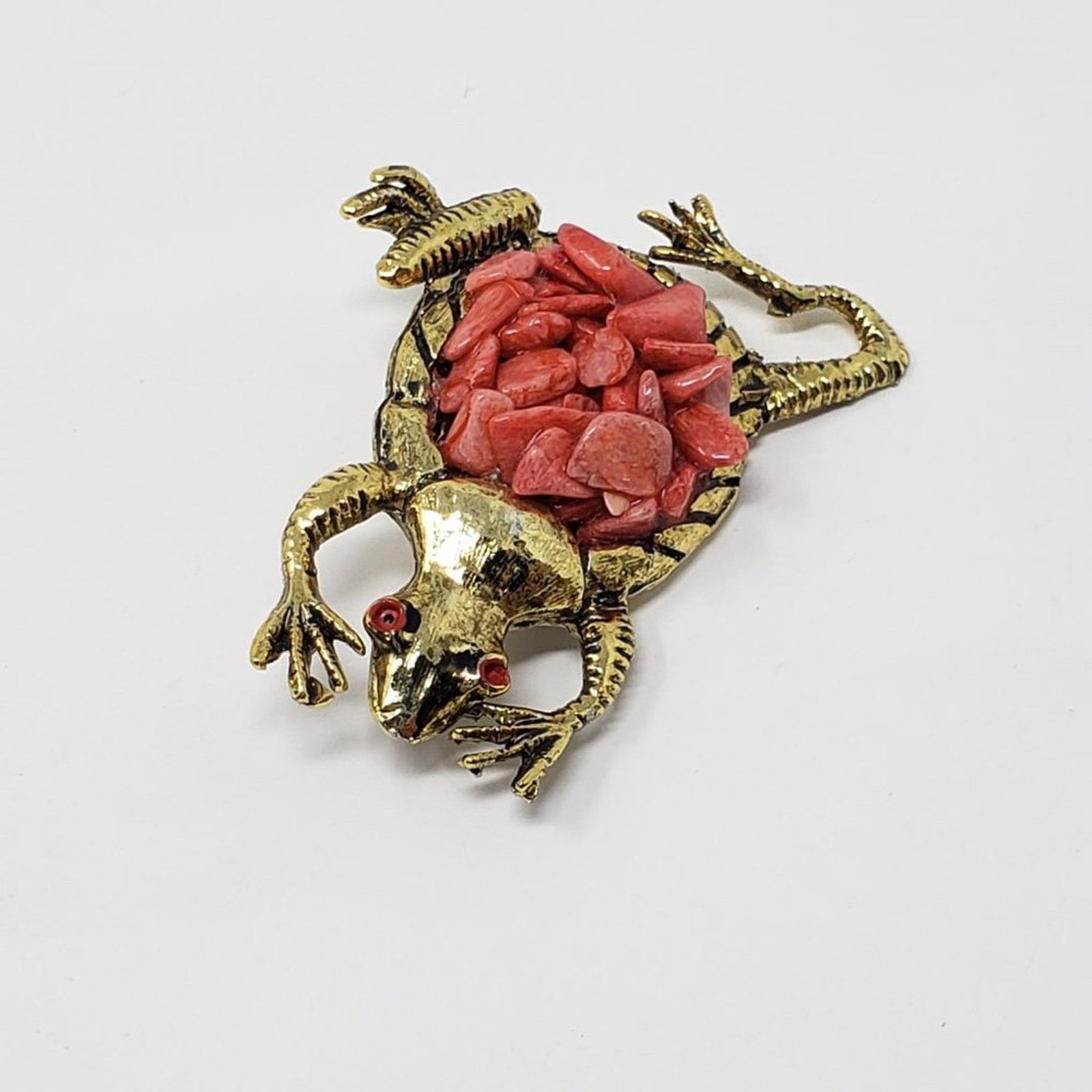 Other Gold-Tone Frog Brooch Blush Rose Colored Stone Body Red Eyes Size ONE SIZE - 3 Thumbnail
