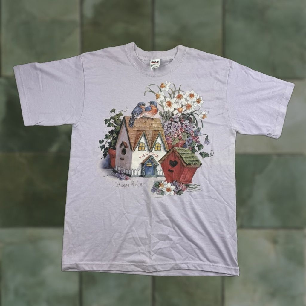 Anvil VINTAGE Anvil Women's T-Shirt Short Sleeve Crew Neck Medium Purple Nature Birds Flowers Y2K Size M / US 6-8 / IT 42-44 - 1 Thumbnail