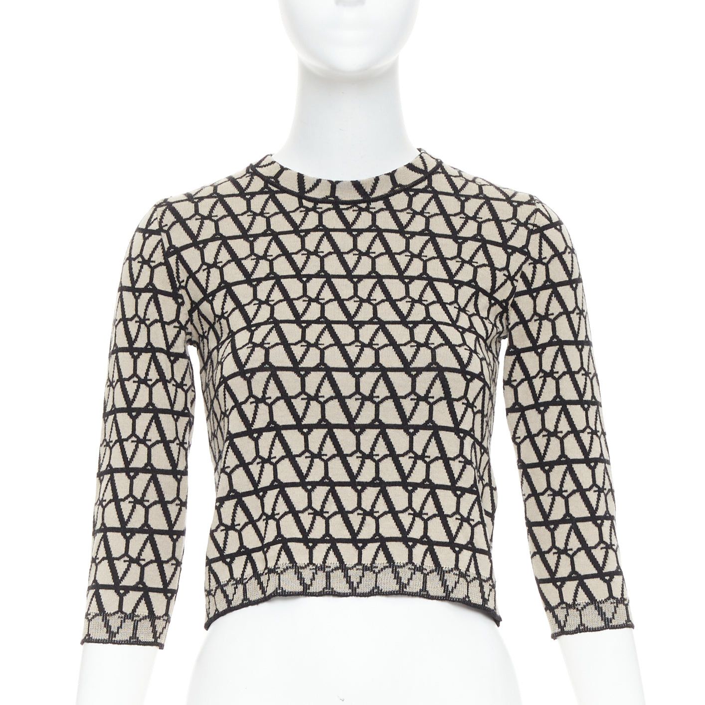 Valentino VALENTINO 2023 Toile Iconographe beige black 100% wool crop sweater top S Size S / US 4 / IT 40 - 1 Thumbnail