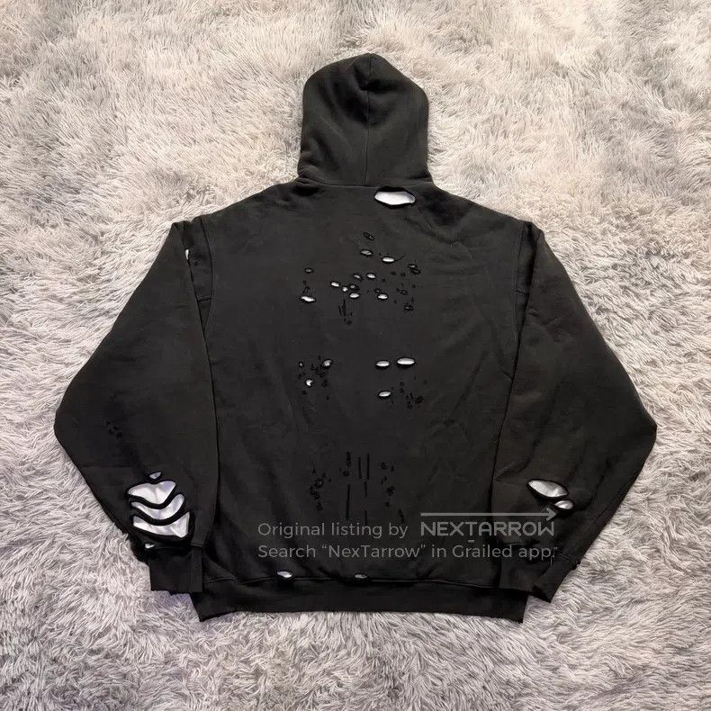 Balenciaga Balenciaga Double Layer Destroyed Black Hoodie Size US L / EU 52-54 / 3 - 2 Thumbnail