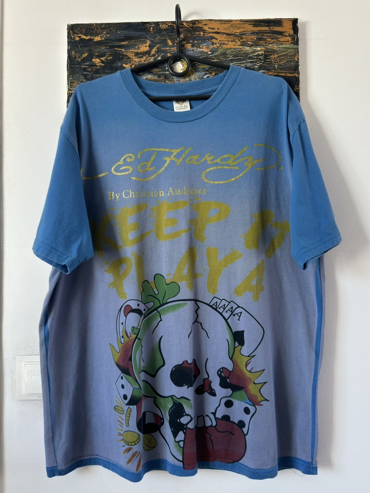 Ed Hardy × Vintage Vintage Ed Hardy Keep It Playa Skull Print Tee Size US XL / EU 56 / 4 - 1 Thumbnail