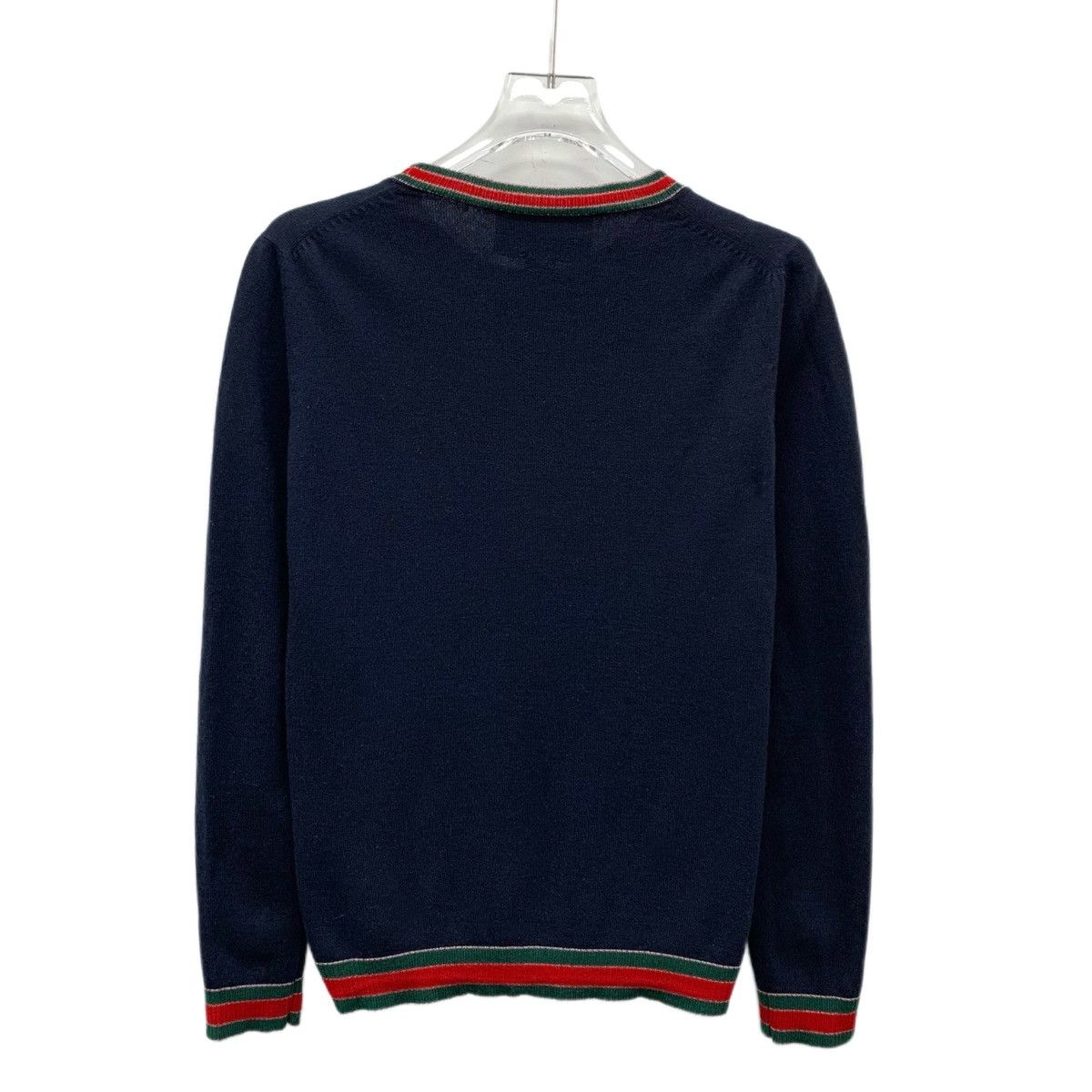 Gucci Gucci Dark Blue Striped Trim Long Sleeve Knit Sweater K26WX Size L / US 10 / IT 46 - 2 Thumbnail