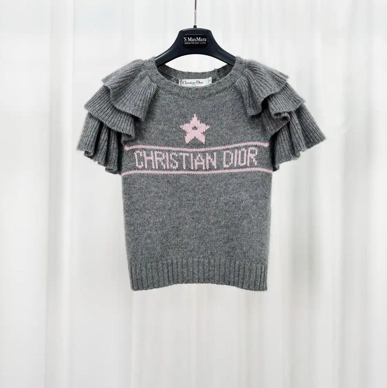 Dior Gray Cashmere Embroidered Short Sleeve Tee 0089