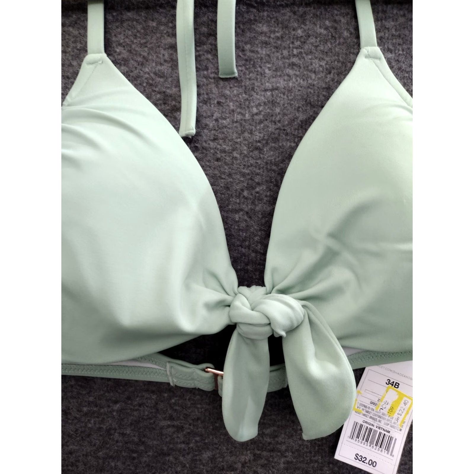 Vintage Shade & Shore 34B Green Front Tie Spaghetti Bikini Top Padded Lined Swimsuit Swim Top Womens Venus/Beac h? Size XXS / US 00 / IT 34 - 3 Thumbnail