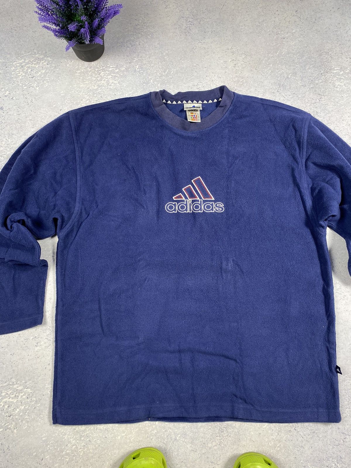 Adidas × Vintage Vintage Adidas Fleece Sweatshirt With Big Logo Oversized L Size US L / EU 52-54 / 3 - 3 Thumbnail