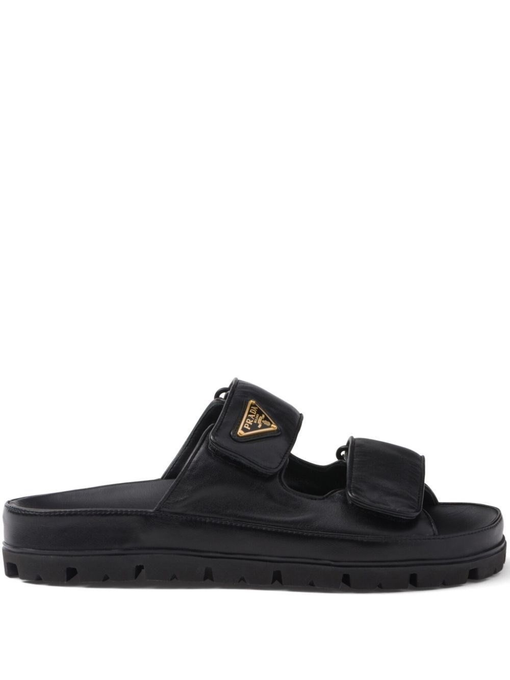 image of Prada Leather Sandals With Straps in Black, Women's (Size 6)