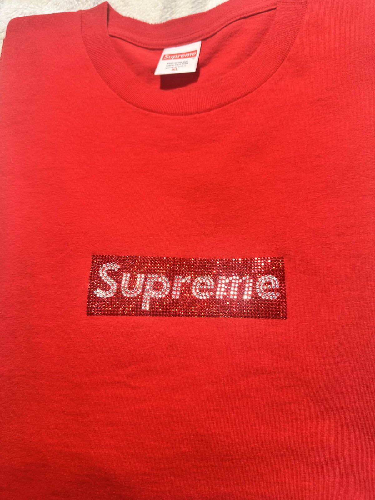 Supreme Supreme Swarovski Box Logo Tee XL Red Size US XL / EU 56 / 4 - 1 Thumbnail