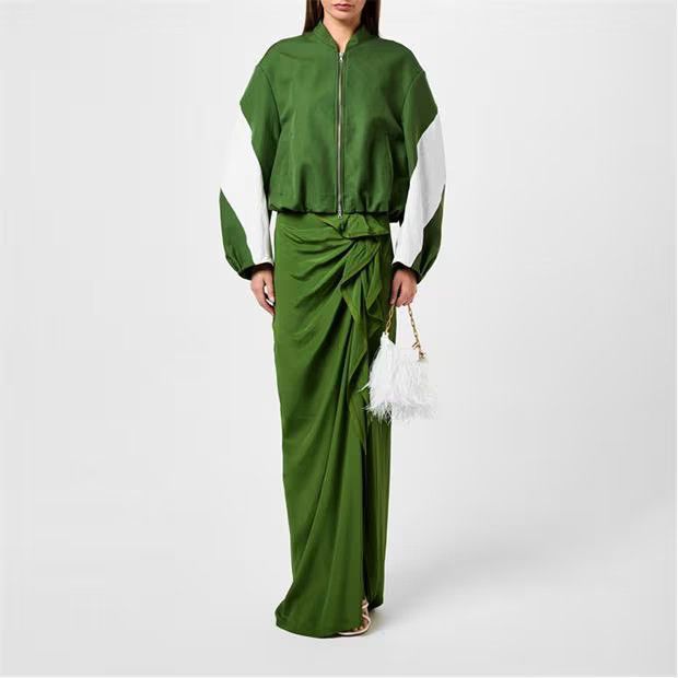 Dries Van Noten o1g2r1mq1024 Bomber Jacket in Olive Green & White Size M / US 6-8 / IT 42-44 - 6 Thumbnail