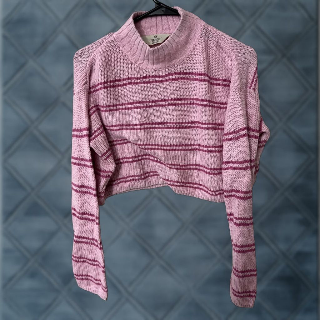 Vintage H & M Girls' Striped Ribbed Sweater Pink Multi Size 16/18 Cropped Pullover Teens Size XXL / US 16-18 / IT 52-54 - 1 Thumbnail