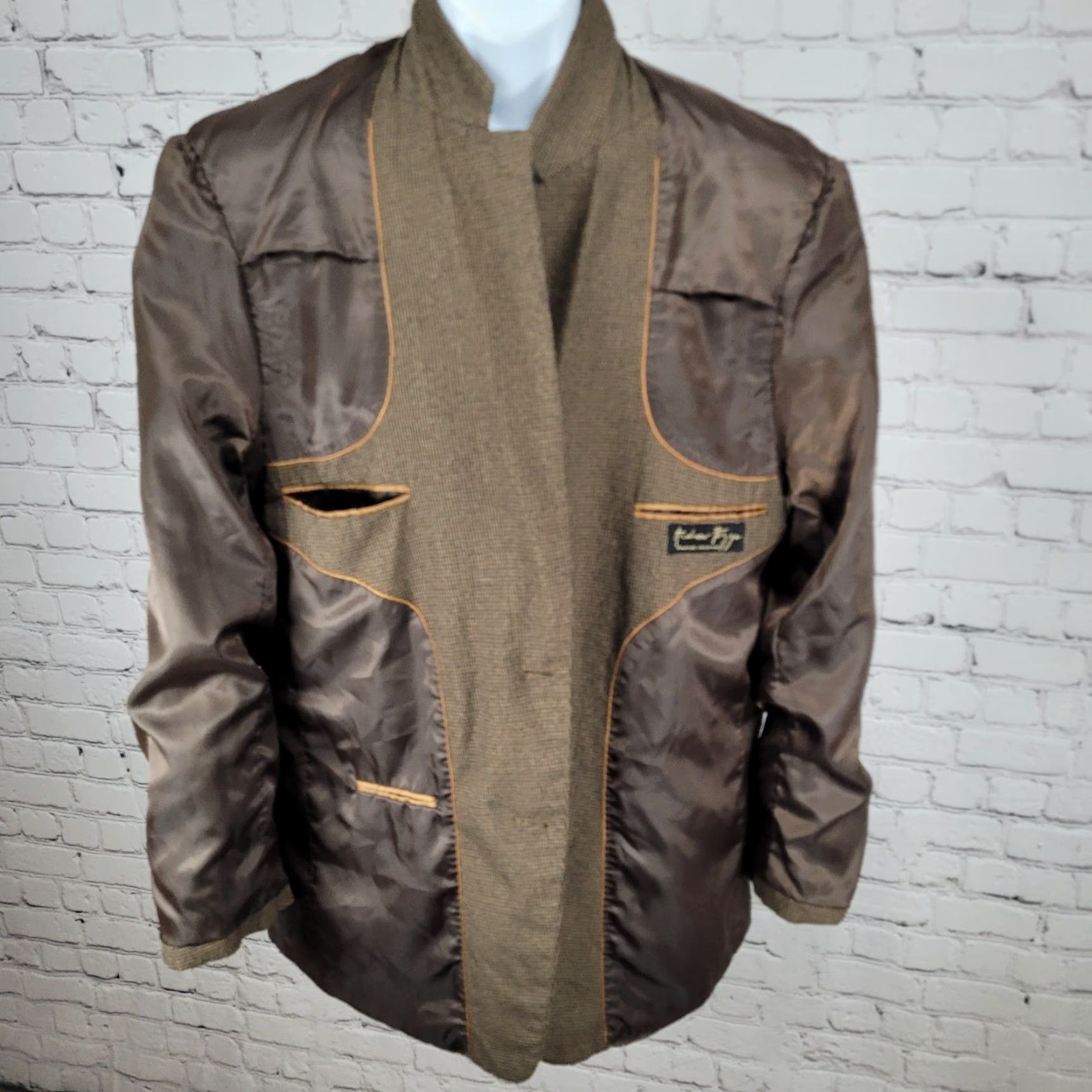 Vintage Andrew Fezza Blazer 46L Size Brown Houndstooth 2 Button Vented Cary Sport Coat Size 46R - 6 Thumbnail