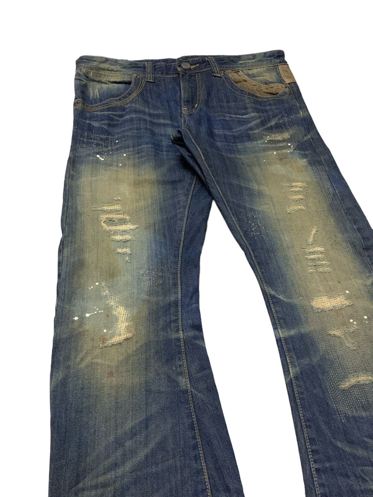Hysteric Glamour Beguin Kyoto Japan Muddy Boro Distressed Flared Jeans Size US 32 / EU 48 - 5 Thumbnail