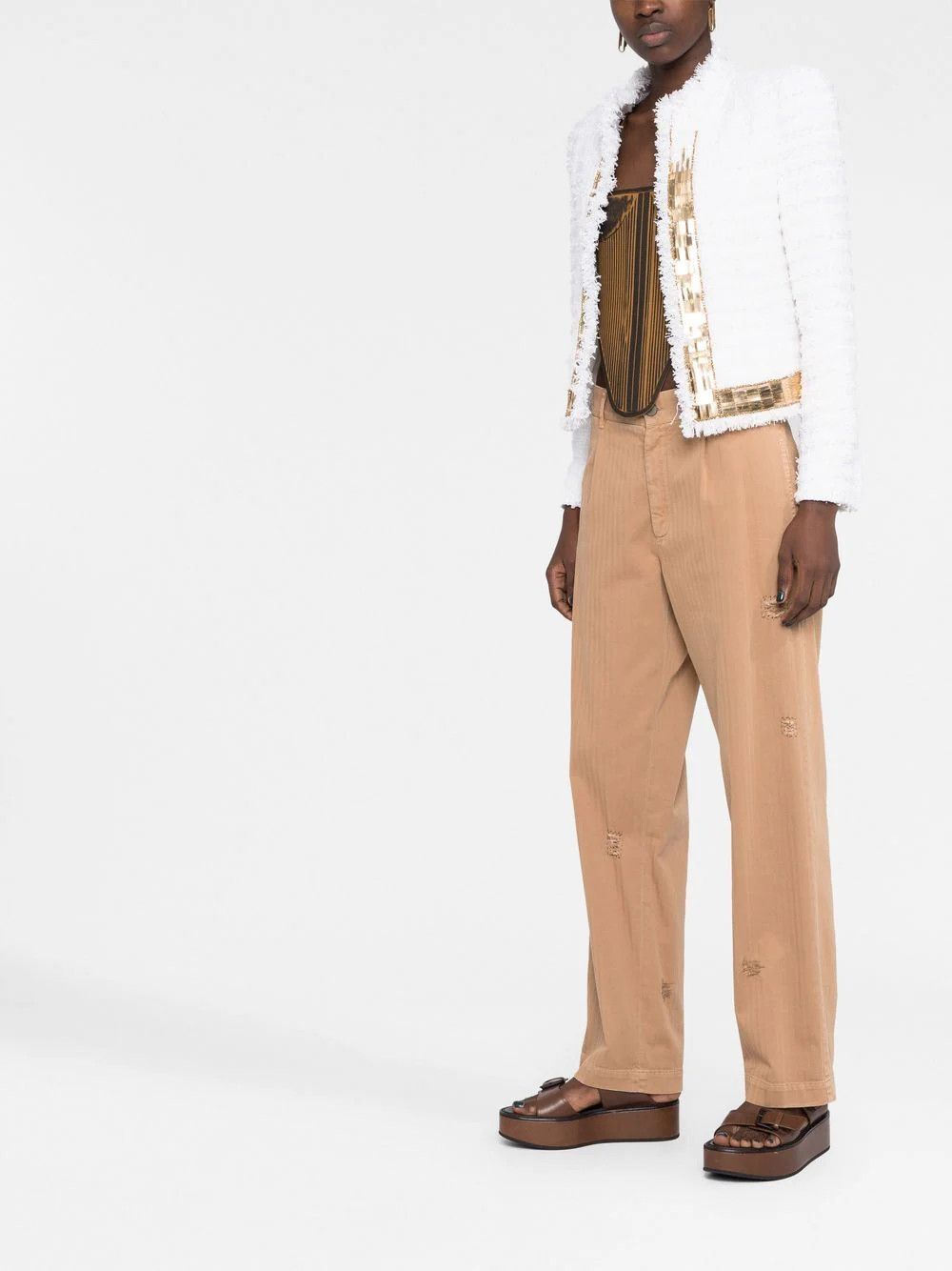 Balmain o1w1db10624 Zipped Tweed Jacket in White Size M / US 6-8 / IT 42-44 - 2 Thumbnail