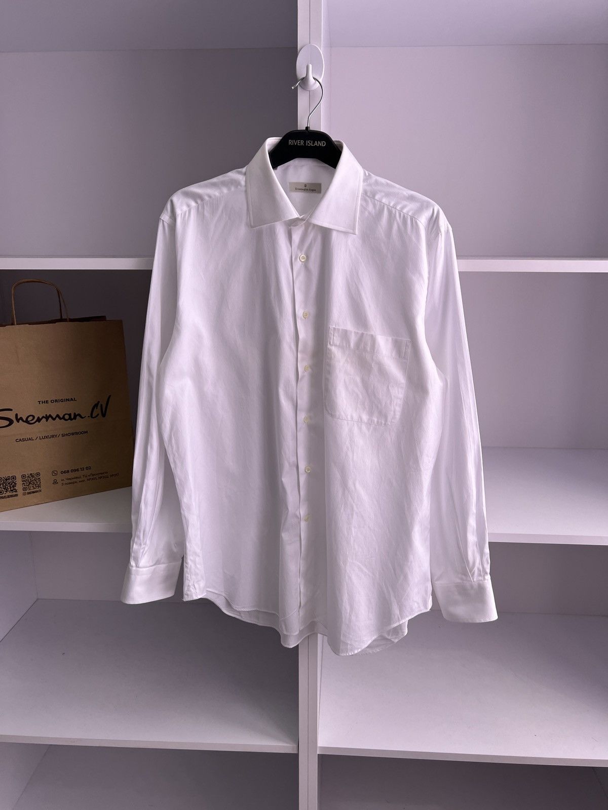 Ermenegildo Zegna × Vintage Vintage Ermenegildo Zegna White Button Up Shirt Size US M / EU 48-50 / 2 - 3 Thumbnail