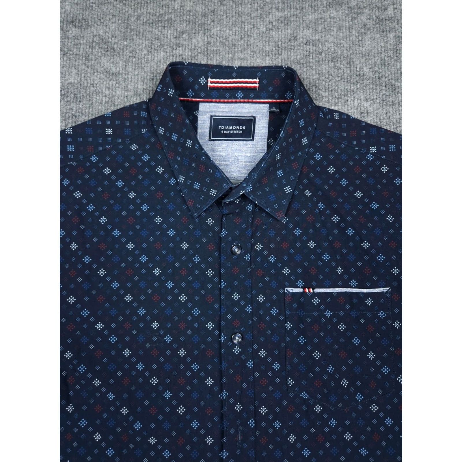 Vintage 7 Diamonds Shirt Mens Medium Blue 4 Way Stretch Button Up Geometric Shirt Size US M / EU 48-50 / 2 - 2 Thumbnail