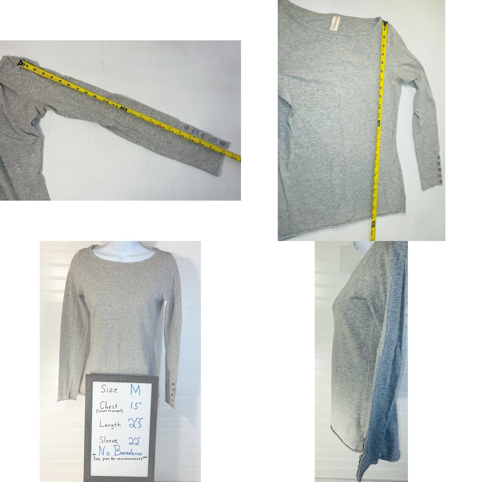 Vintage NO BOUNDARIES Shirt M Women Long Sleeve Round Neck Gray Heather New NWOT Size M / US 6-8 / IT 42-44 - 8 Thumbnail