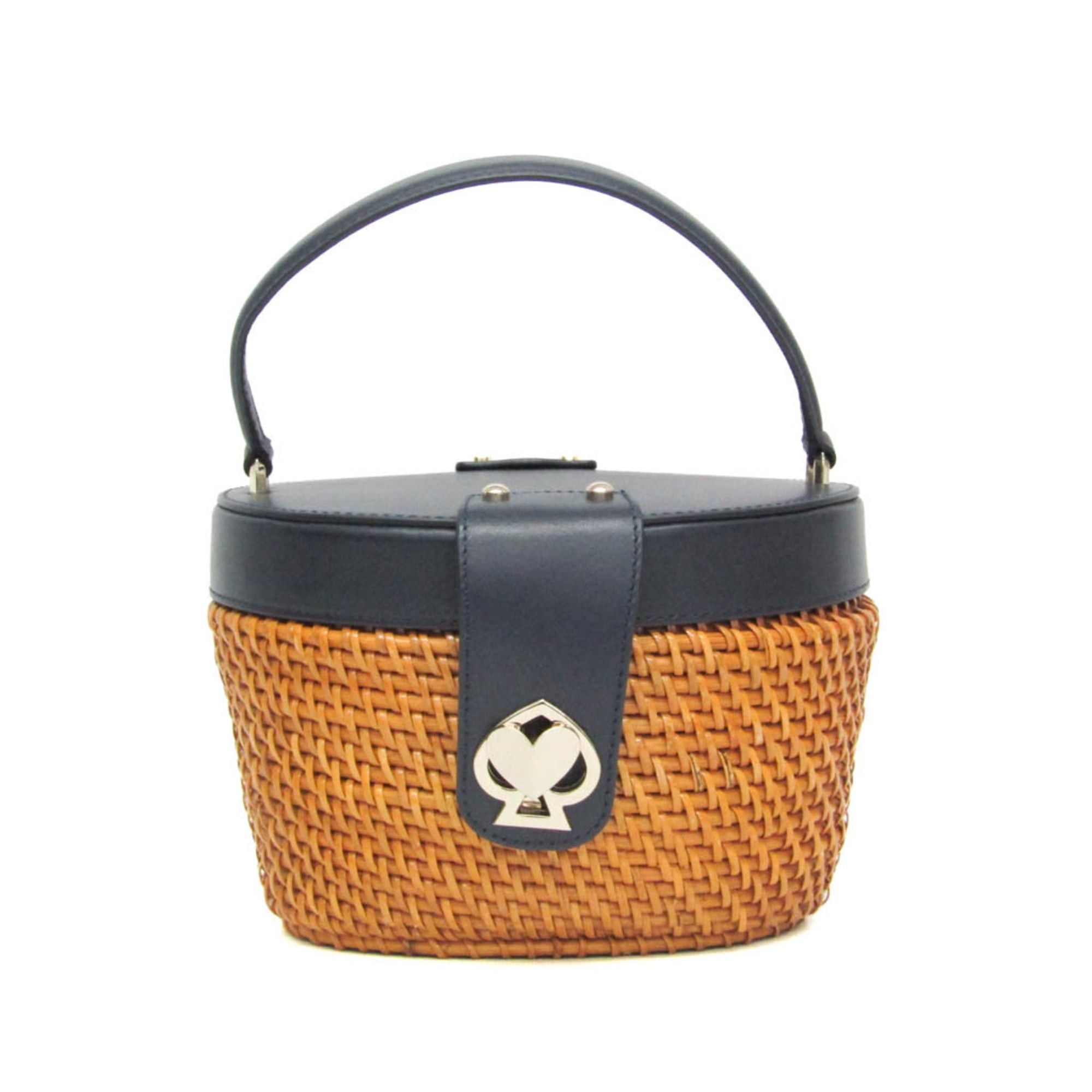 Kate Spade Kate Spade Basket Bag PXRUA290 Women's Rattan,Leather Handbag Light Brown,Navy Size ONE SIZE - 1 Thumbnail