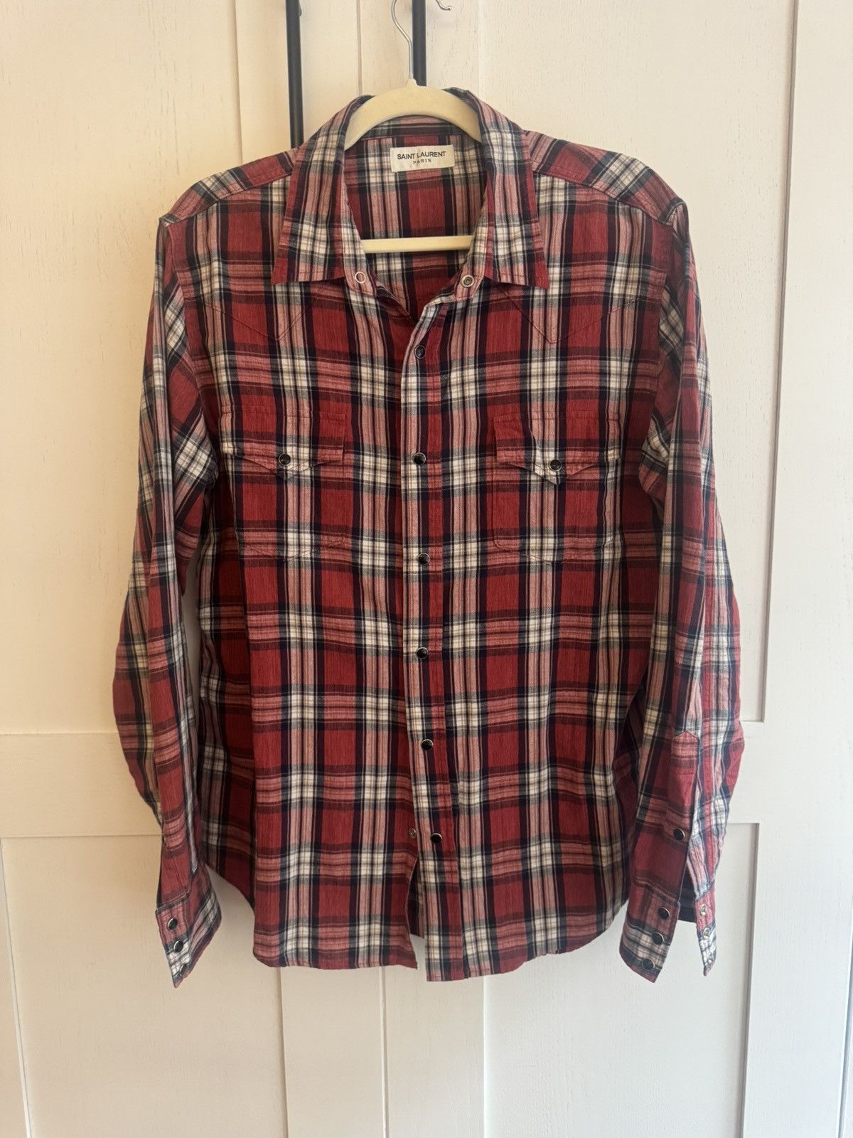 Saint Laurent Paris Saint Laurent Flannel Shirt in Red Size US M / EU 48-50 / 2 - 2 Thumbnail