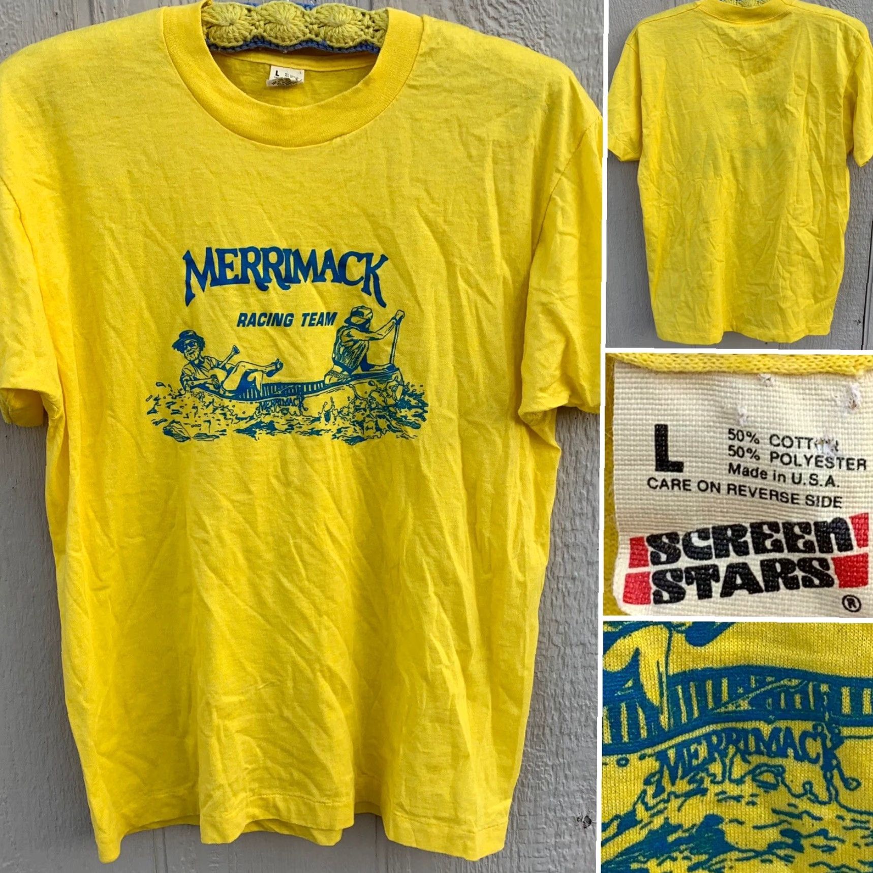 Vintage VINTAGE Merrimack Racing Team T-Shirt Merrimack Canoe Co Short Sleeve Crew Neck Size L Yellow 80s Men Shirt Size US L / EU 52-54 / 3 - 2 Thumbnail