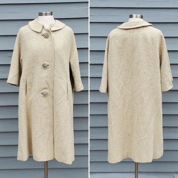 Image of Vintage 50S 60S Retro Pin Up Jackie O Kennedy Swing Mod Coat in Cream, Women's (Size XL)