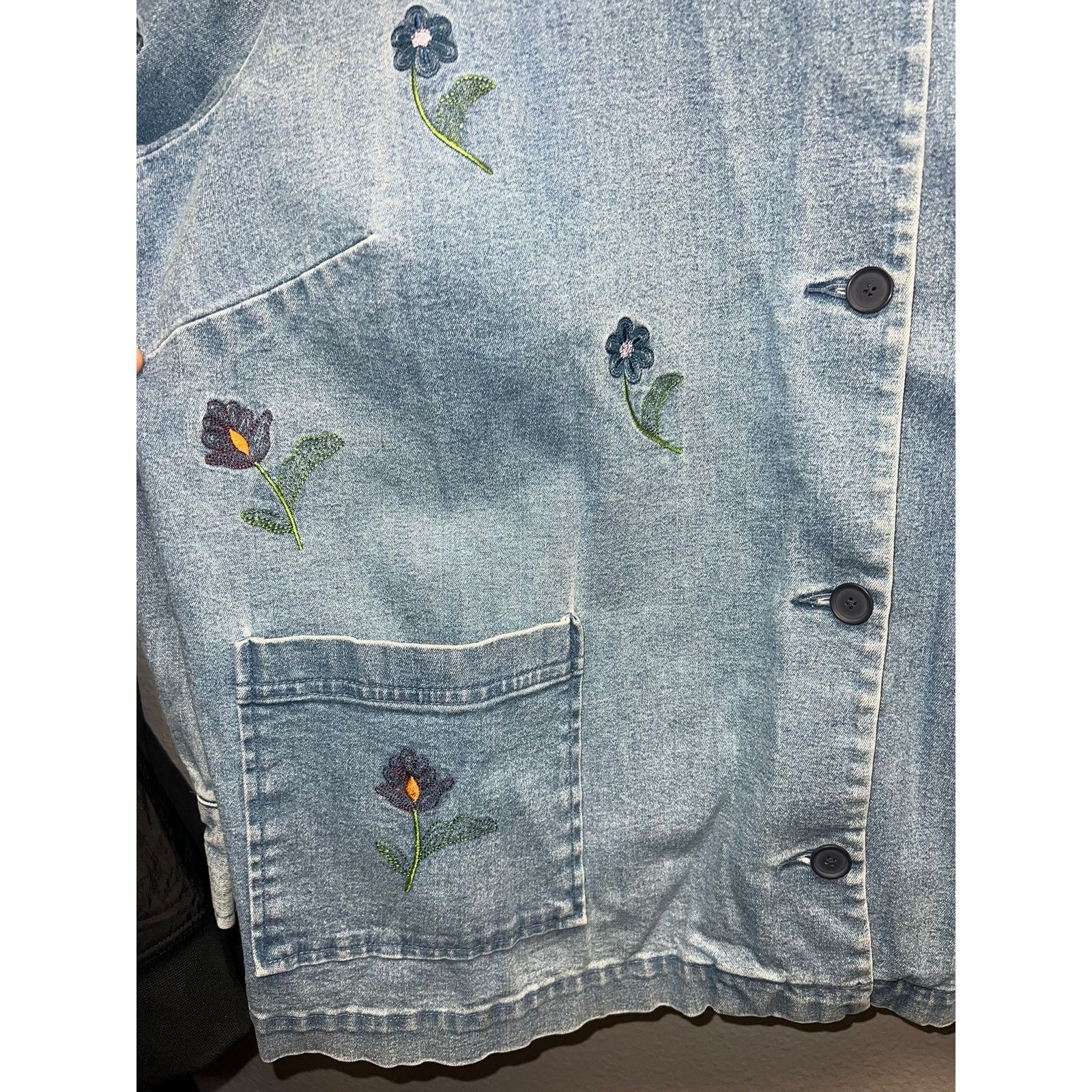 Vintage Vintage Denim Floral Jacket Denim & Co Button Up Jacket 1X Size XL / US 12-14 / IT 48-50 - 3 Thumbnail
