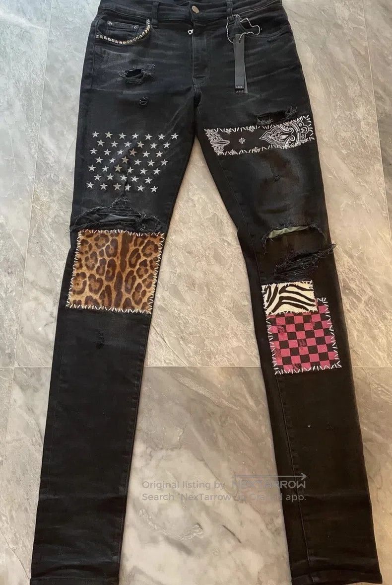 Amiri Amiri Size 31 Classic leopard checkerboard multi-element sp Size US 31 - 1 Thumbnail