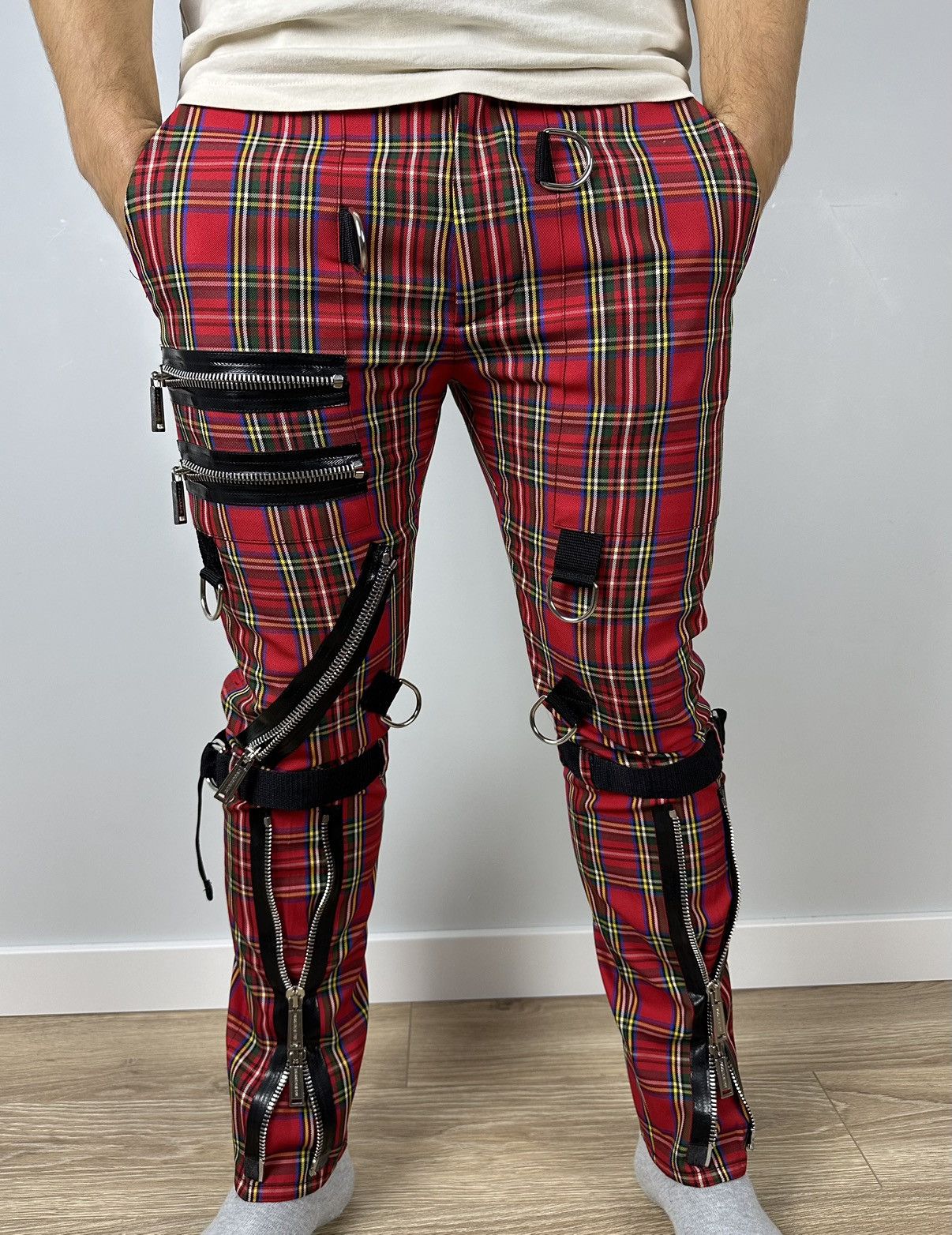 Dsquared2 DSQUARED2 Punk Check Cotton Straps Bondage Zipper pants Rave Size US 30 / EU 46 - 1 Thumbnail