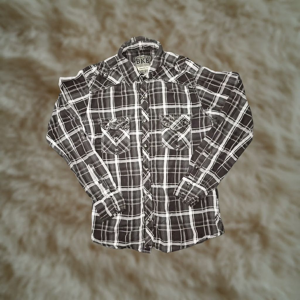 BKE BKE Shirt Mens Medium Brown White Plaid Long Sleeve Pearl Snap Western Top Size US M / EU 48-50 / 2 - 1 Thumbnail