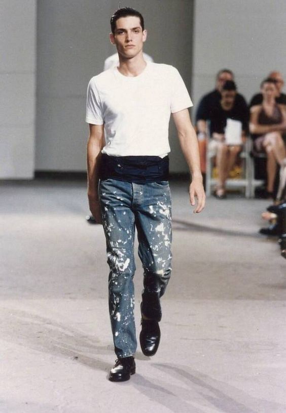 image of Helmut Lang Ss1998 Painter Jeans in Vintage Painted Denim, Men's (Size 30)