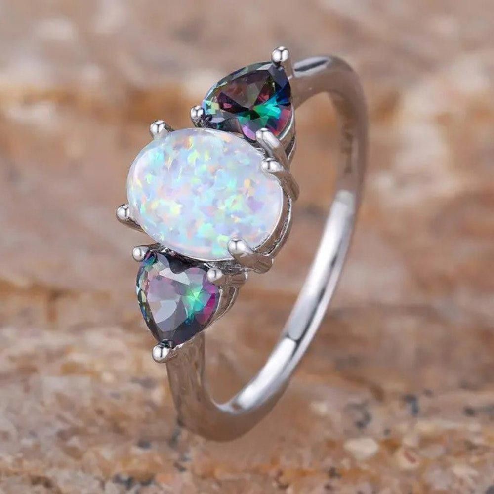 Designer White Opal & Heart Shaped Mystical Topaz Ring - Size 7 Size ONE SIZE - 3 Thumbnail