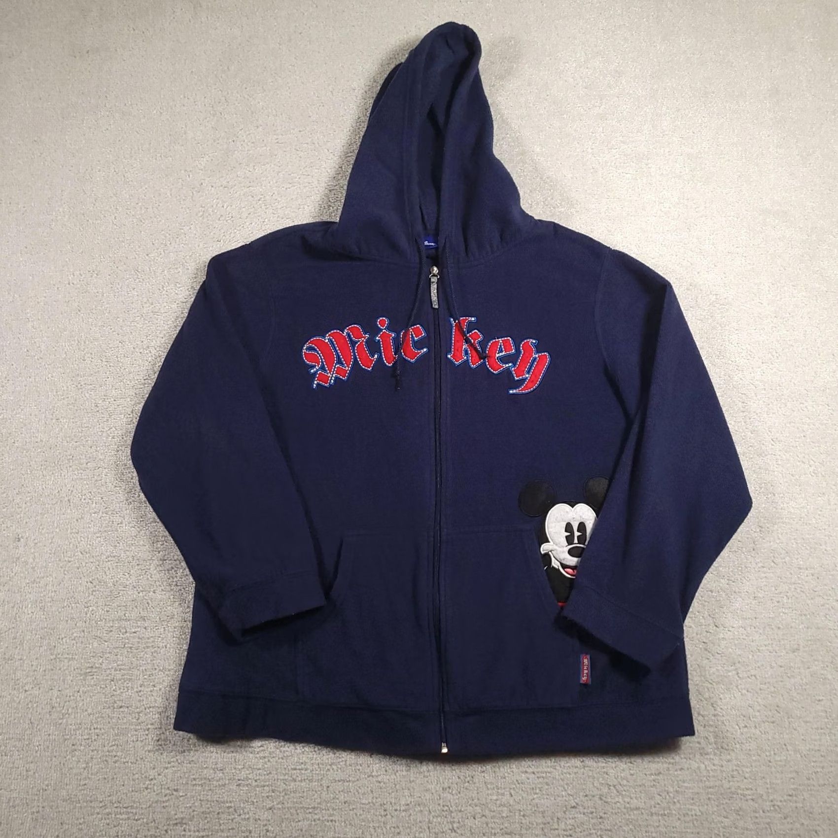Disney VINTAGE Disney Mickey Mouse Hoodie Womens 2X Navy Full Zip Embroidered Graphic Fleece Pocket Hoodie Mens Womens Size XXL / US 16-18 / IT 52-54 - 2 Thumbnail