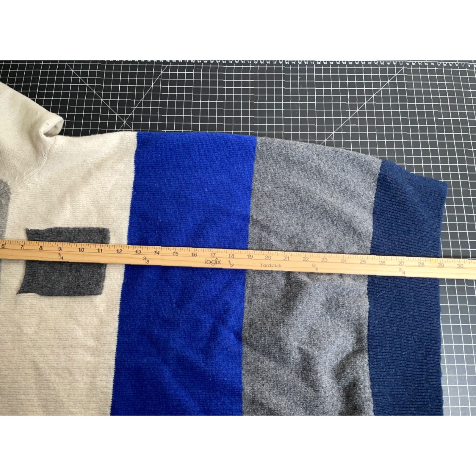 Vintage Woolovers Sweater - Striped Pocket Knit - Blue Ivory - Women's XL - 100% Wool - Crew Neck - Machine Washable - 90s Preppy Size XL / US 12-14 / IT 48-50 - 6 Thumbnail