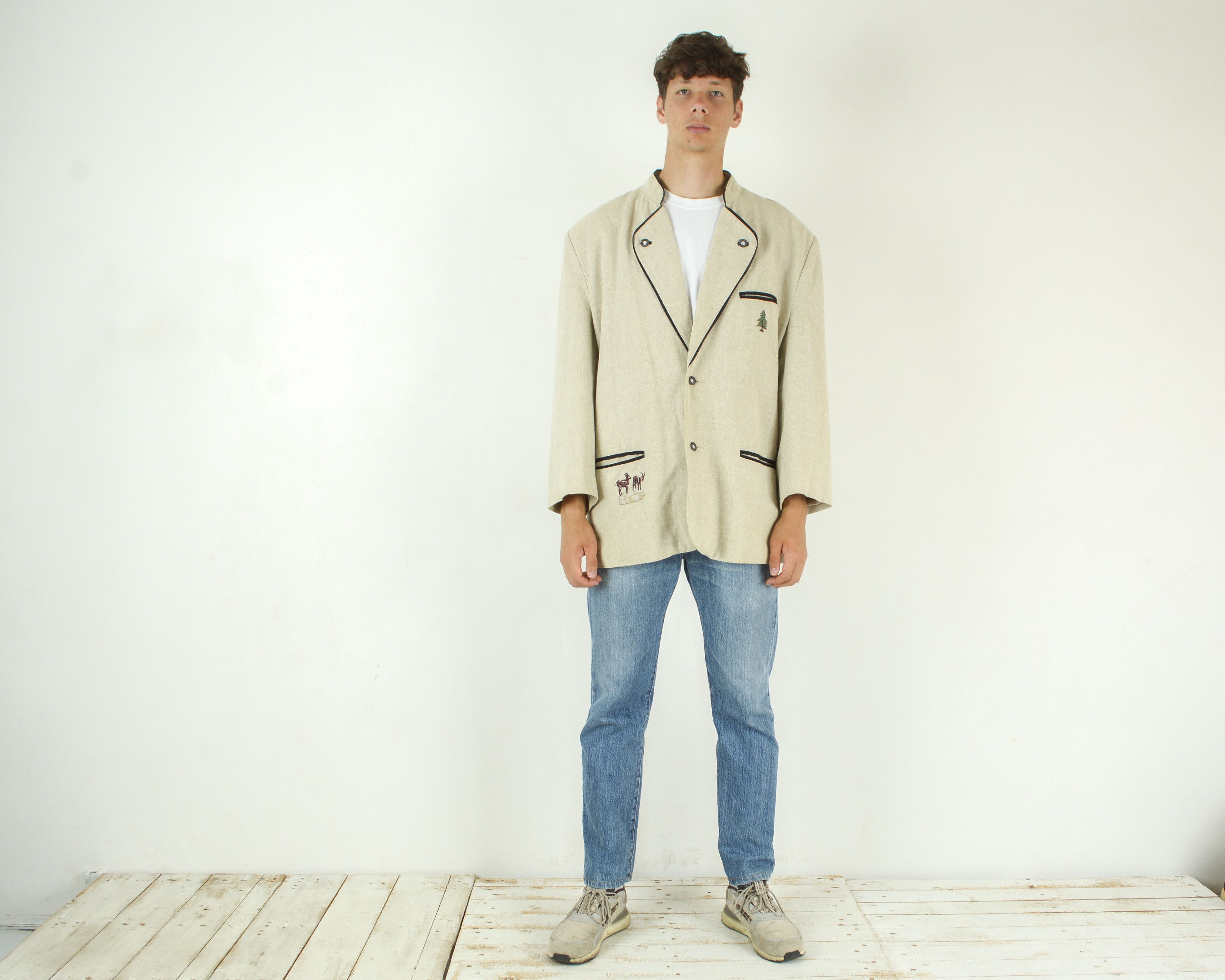 Vintage Landhausmode Linen Trachten UK 48S US Blazer Suit Jacket Size 48S - 11 Thumbnail