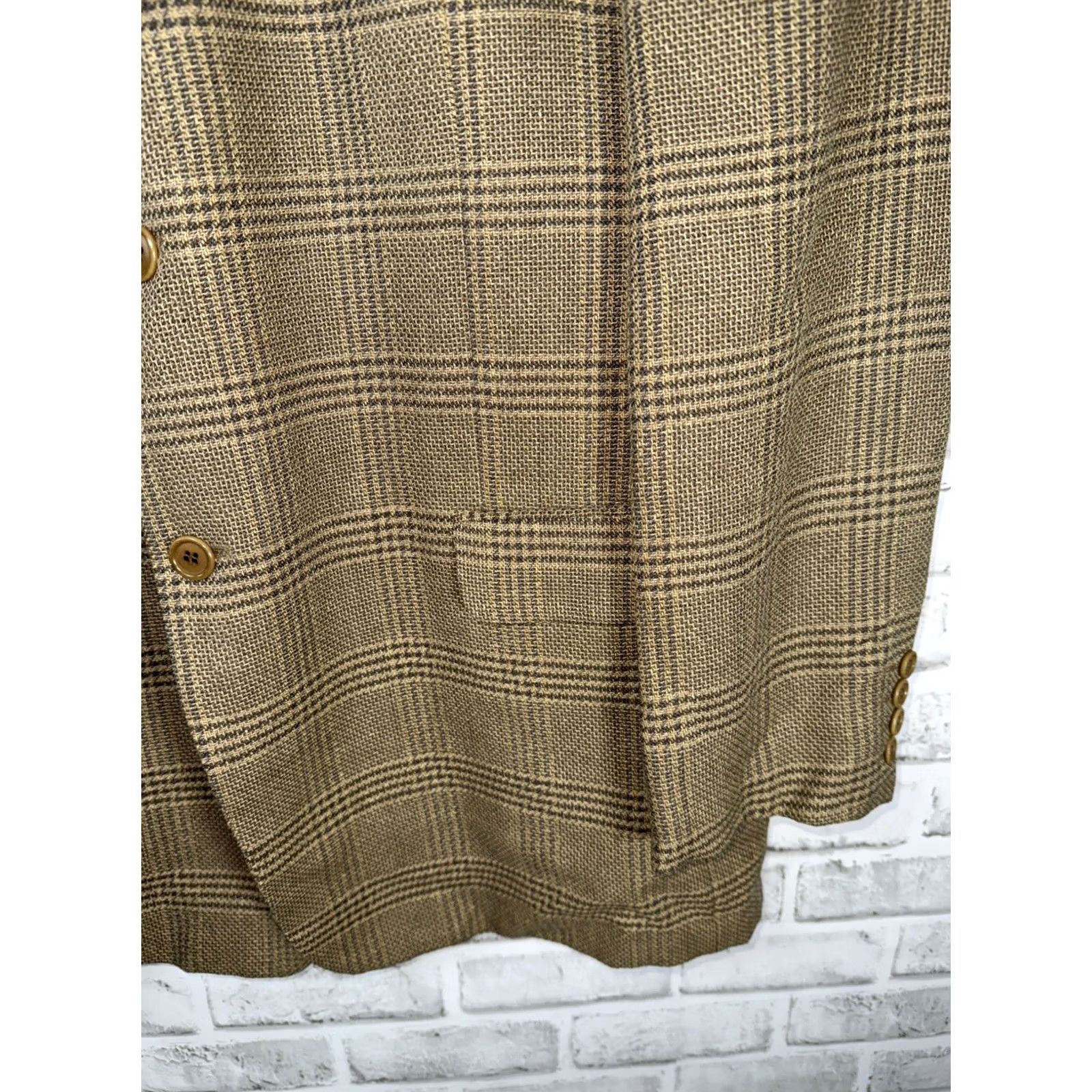 Valentino VTG Valentino plaid Blazer Sport Coat Wool Silk Blend MENS 43 L Beige Tweed Long Casual Jacket Blazer Mens 43 Size 46R - 6 Thumbnail