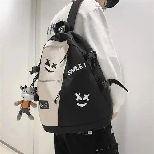 Japanese Brand Fashion punk colorblock smile backpack aesthetic Size ONE SIZE - 4 Thumbnail