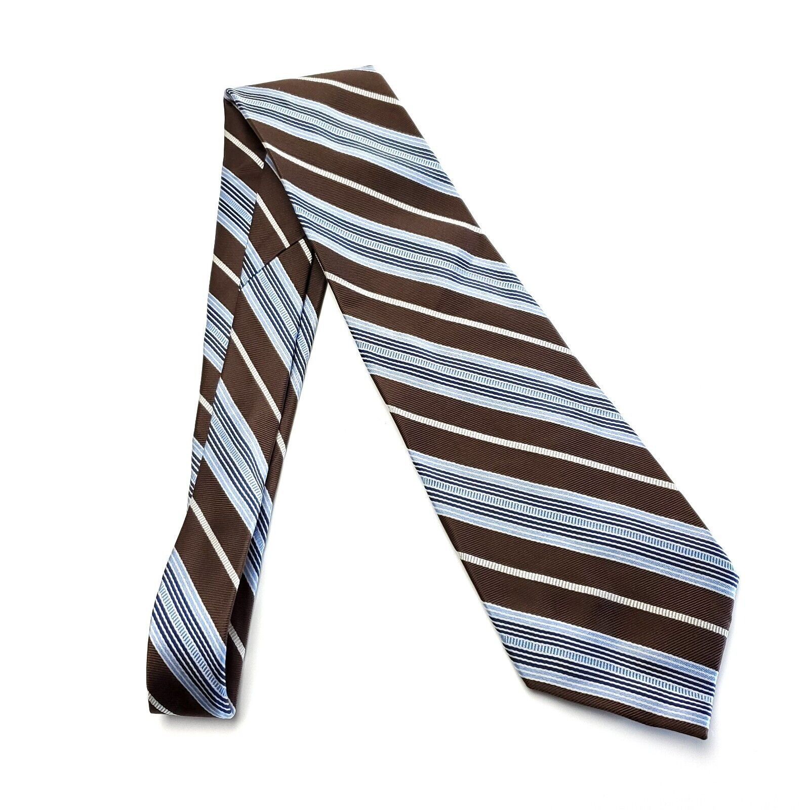 Izod Izod Woven Brown Blue Striped Wide Silk Tie Size ONE SIZE - 6 Thumbnail