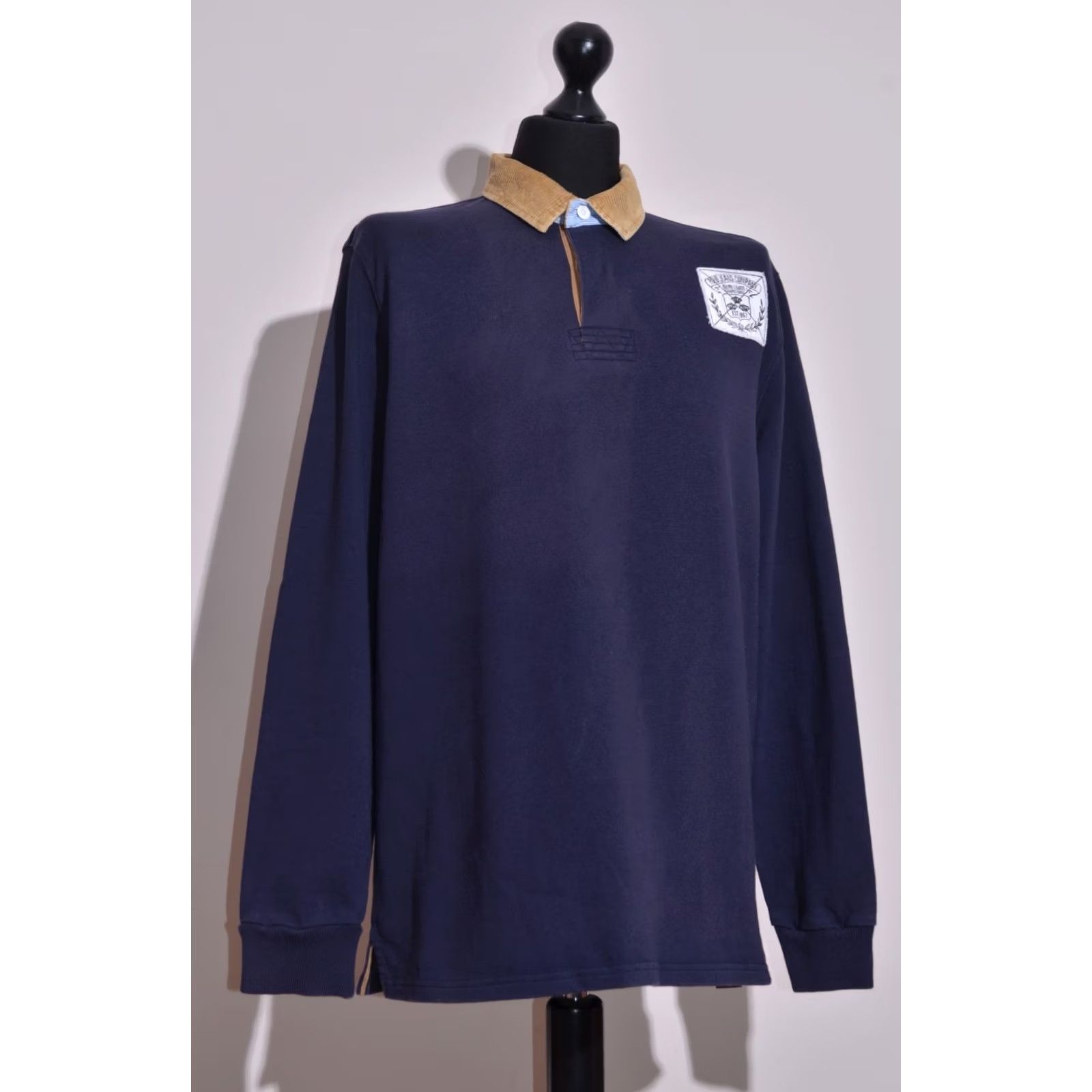 Vintage Polo Jeans Co Rugby Jumper Men’s L Navy Blue Corduroy Collar Elbow Patch Vintage Size US L / EU 52-54 / 3 - 2 Thumbnail