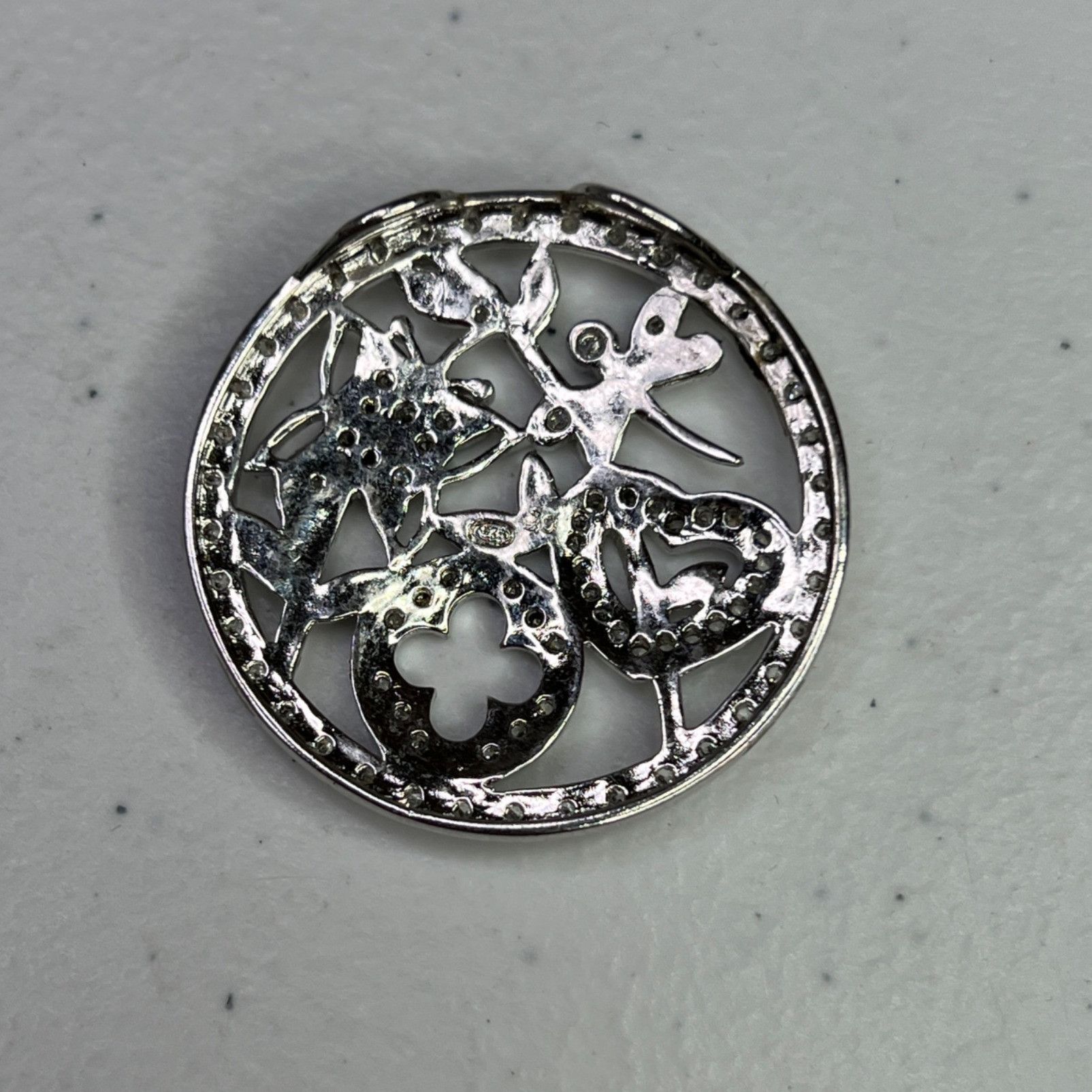 Designer Round Silver Tone Cubic Zirconia Pendant With Floral Design Size ONE SIZE - 8 Thumbnail