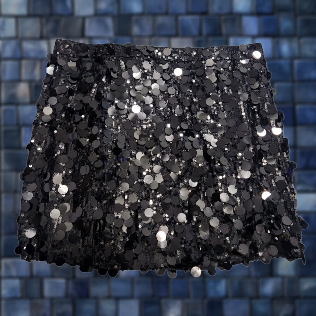 Nasty Gal Nasty Gal Black Sequin Mini Skirt 16 Womens Zip Size 38" / US 16 / IT 52 - 1 Thumbnail