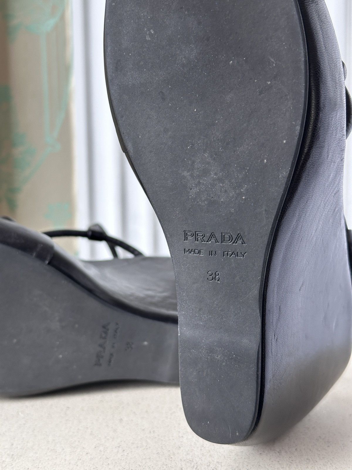 Prada Prada Black Leather Wedge Heel Platform Strap Sandals 38 Size US 8 / IT 38 - 14 Thumbnail