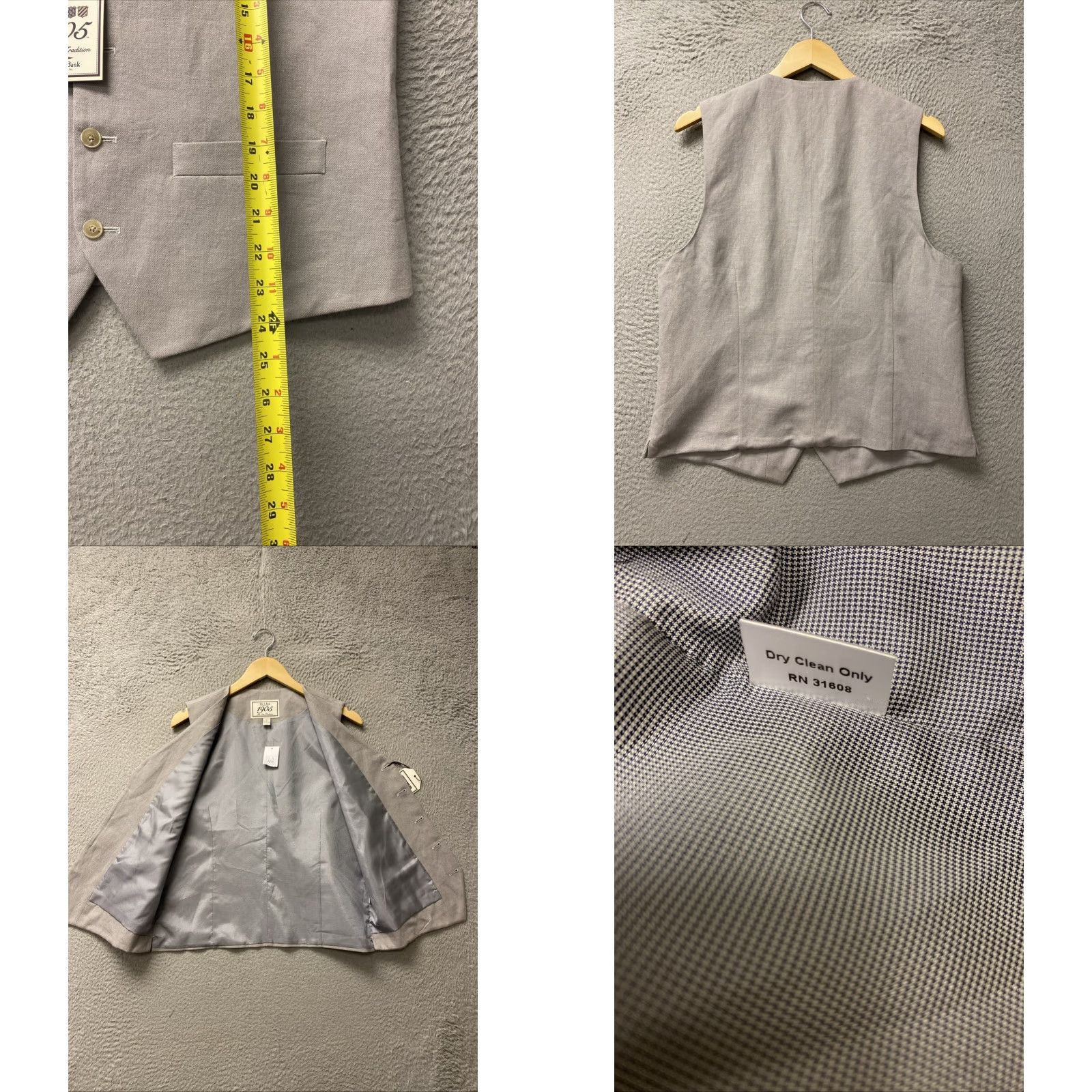 Vintage Jos A Bank Vest Jacket Mens Small Gray NWT 14034 Dress Vest Waistcoat Cotton Linen Solid Polyester Insulation Limited Edition Size US S / EU 44-46 / 1 - 8 Thumbnail