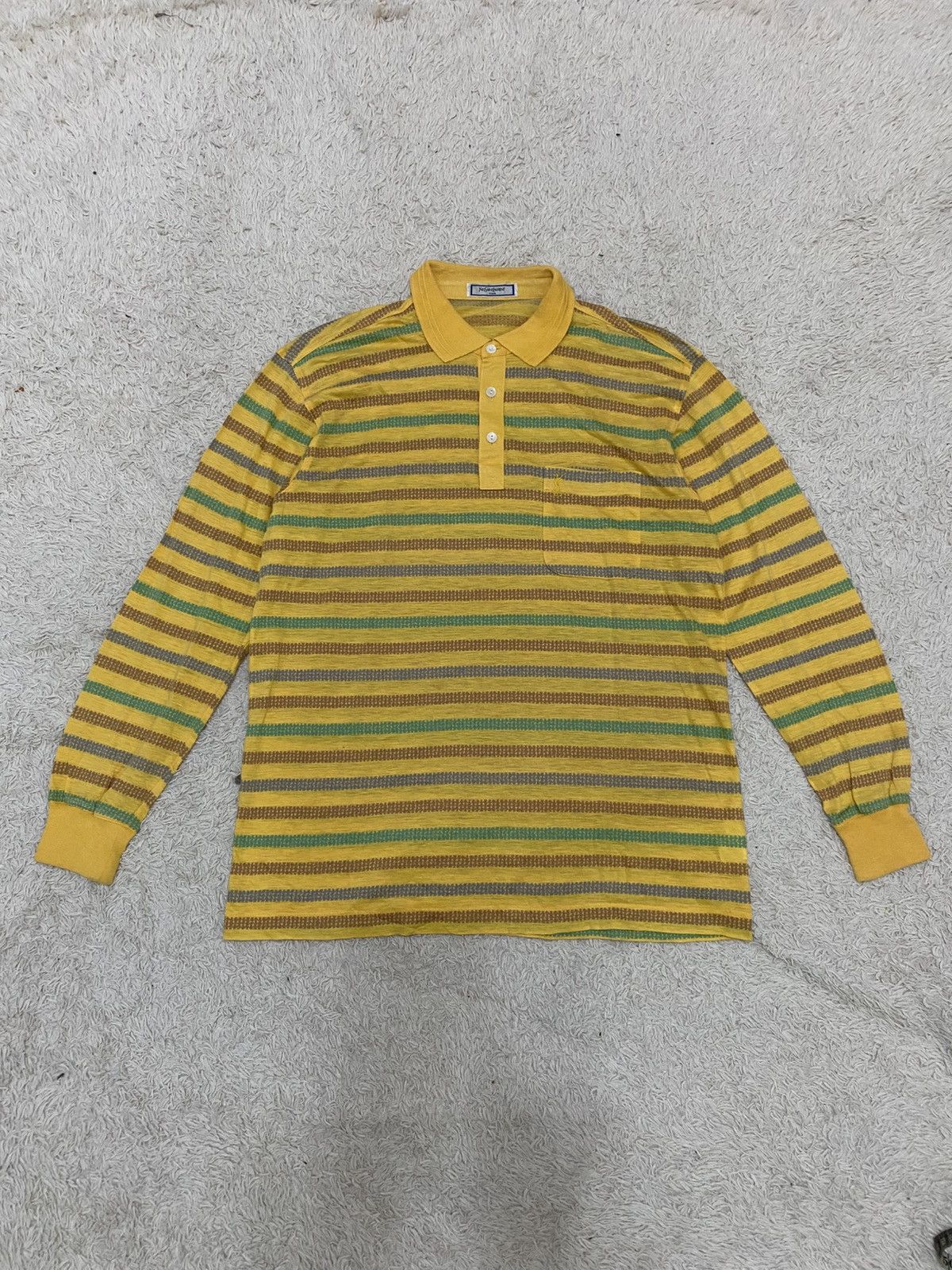Yves Saint Laurent “YSL – Striped Long Sleeve Knit Top Yellow Green Brown Size US M / EU 48-50 / 2 - 1 Thumbnail