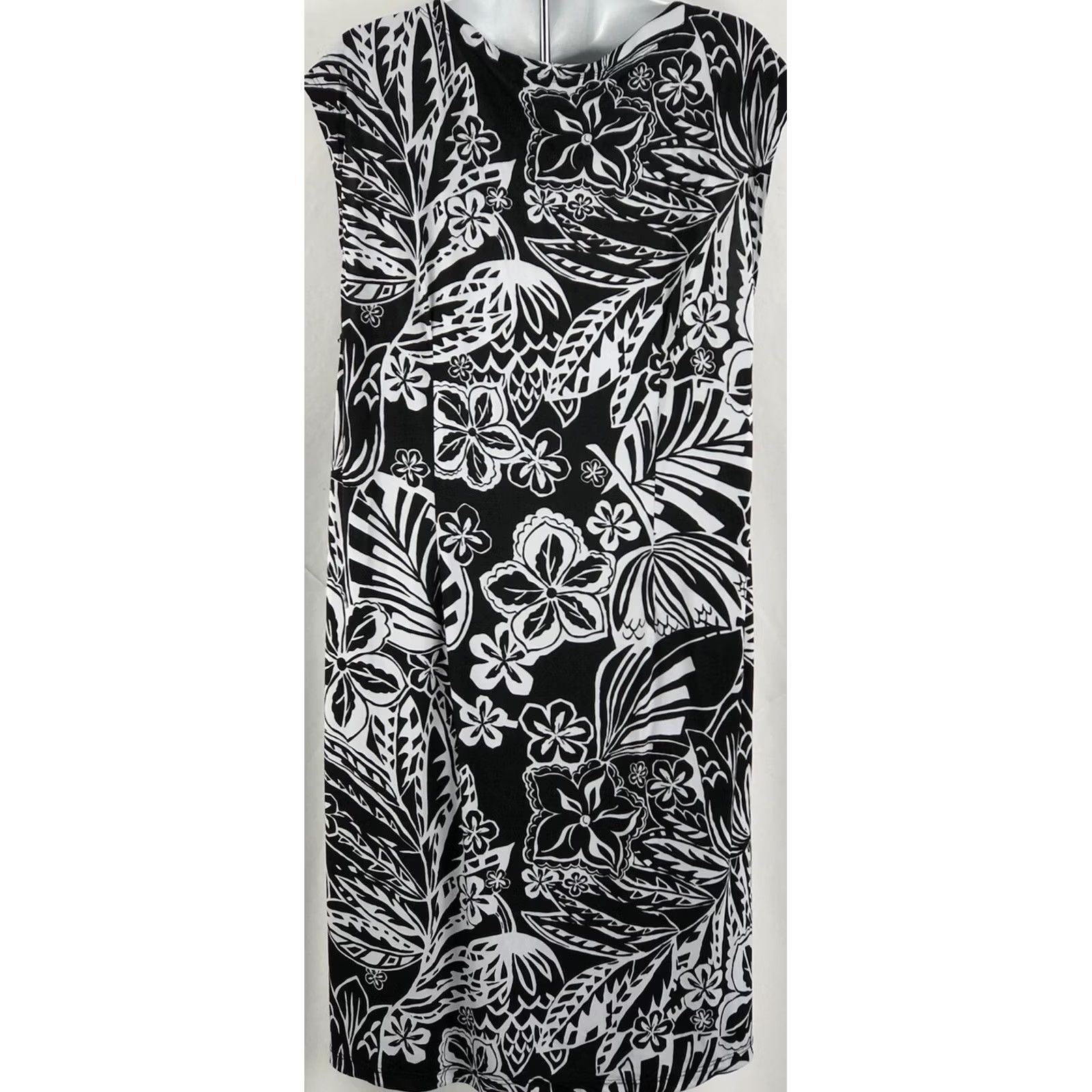 Vintage Vintage Peck & Peck Floral Cap Sleeve Midi Dress XL Black Gray Short Sleeve Scoop Neck Stretch Retro Y2K Dress Women Size XL / US 12-14 / IT 48-50 - 3 Thumbnail