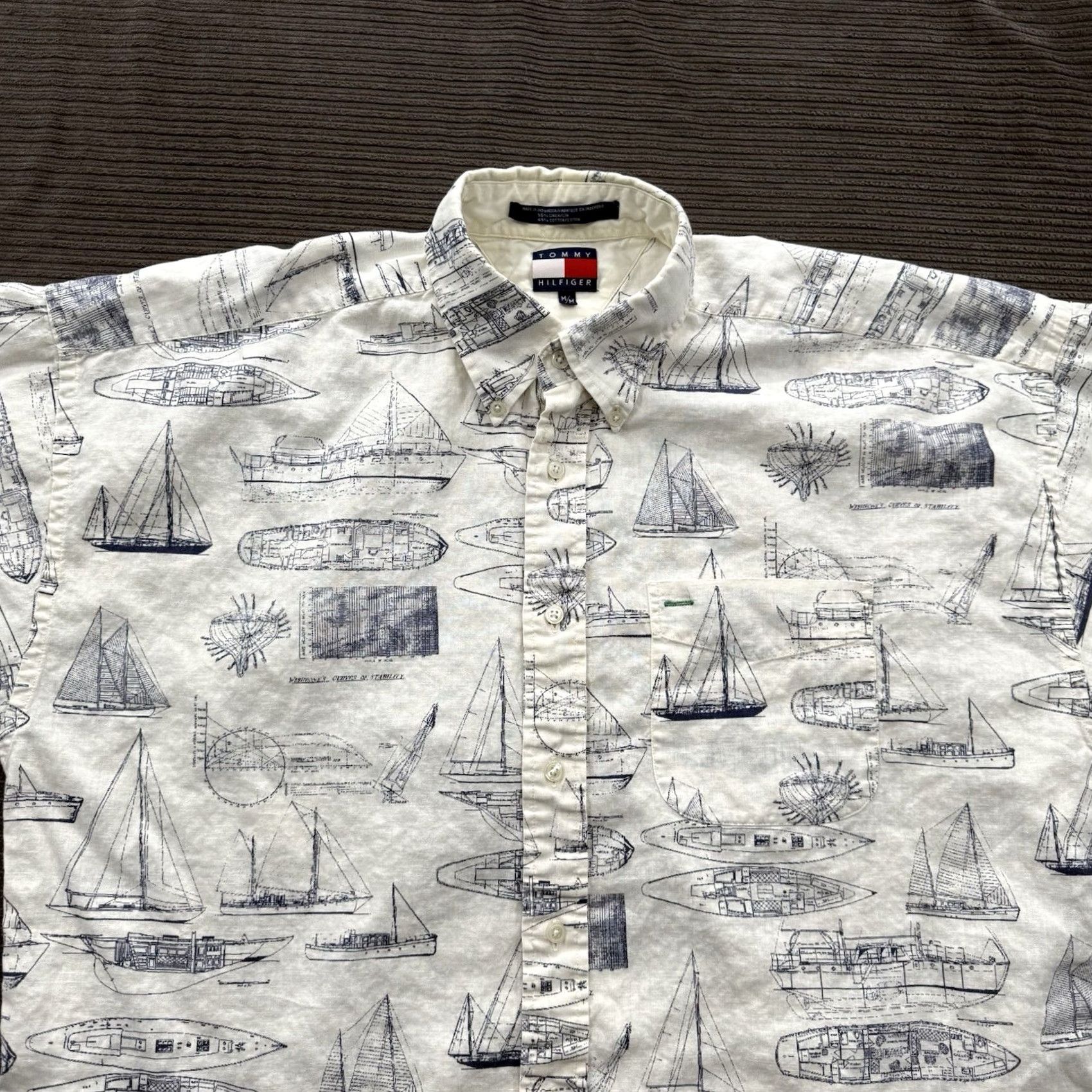 Tommy Hilfiger Tommy Hilfiger Shirt Men Medium Linen Blend Short Sleeve Nautical Print Casual Multicolor Logo Button-Up Regular Size US M / EU 48-50 / 2 - 8 Thumbnail