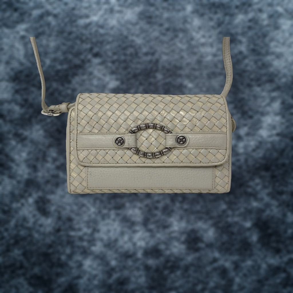 Brighton VINTAGE Brighton Crossbody Bag Cream Woven Organizer Purse 90s Small Womens Bag Size ONE SIZE - 1 Thumbnail