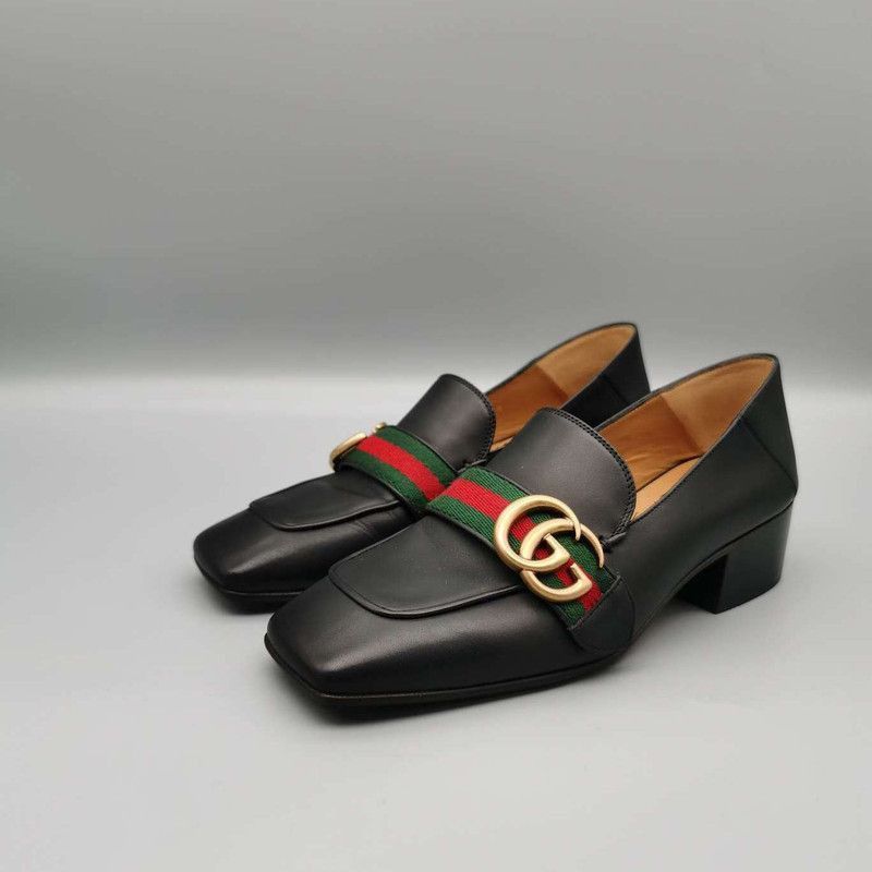 Gucci Gucci Black Leather Mid-Heel Loafer - Size US 5.5 / EU 38 - 2 Thumbnail