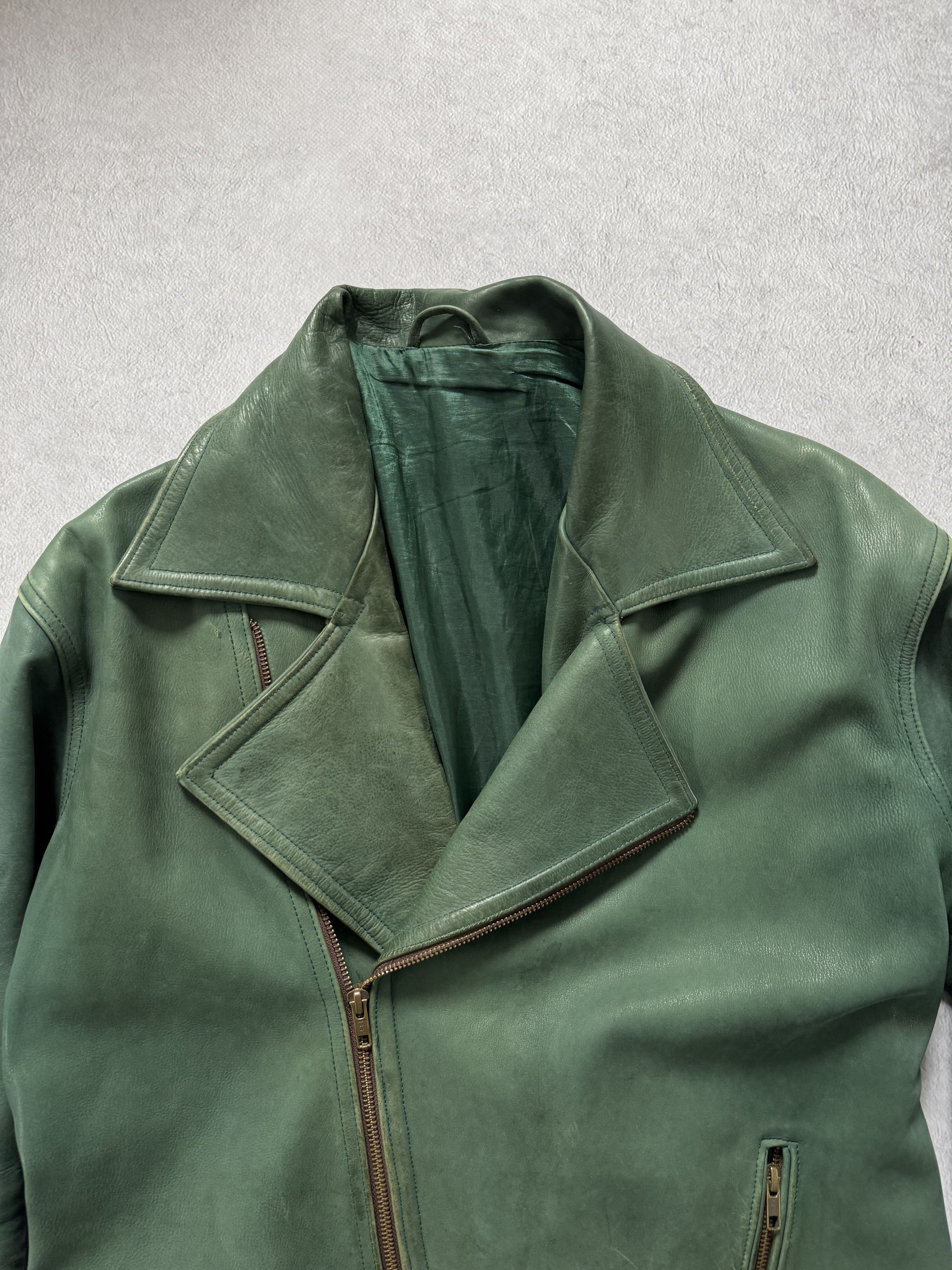 Vintage Vintage Green Bull Leather Asymmetric Biker Jacket Size US M / EU 48-50 / 2 - 6 Thumbnail