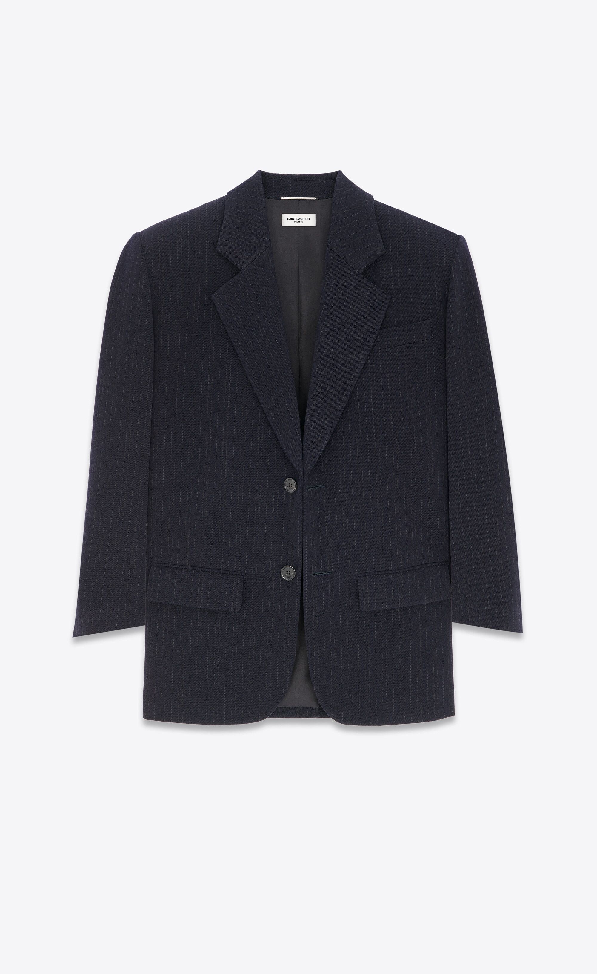 Saint Laurent Paris o1bcso1str0125 Oversized Jacket In Striped Wool in Black Size US S / EU 44-46 / 1 - 2 Thumbnail