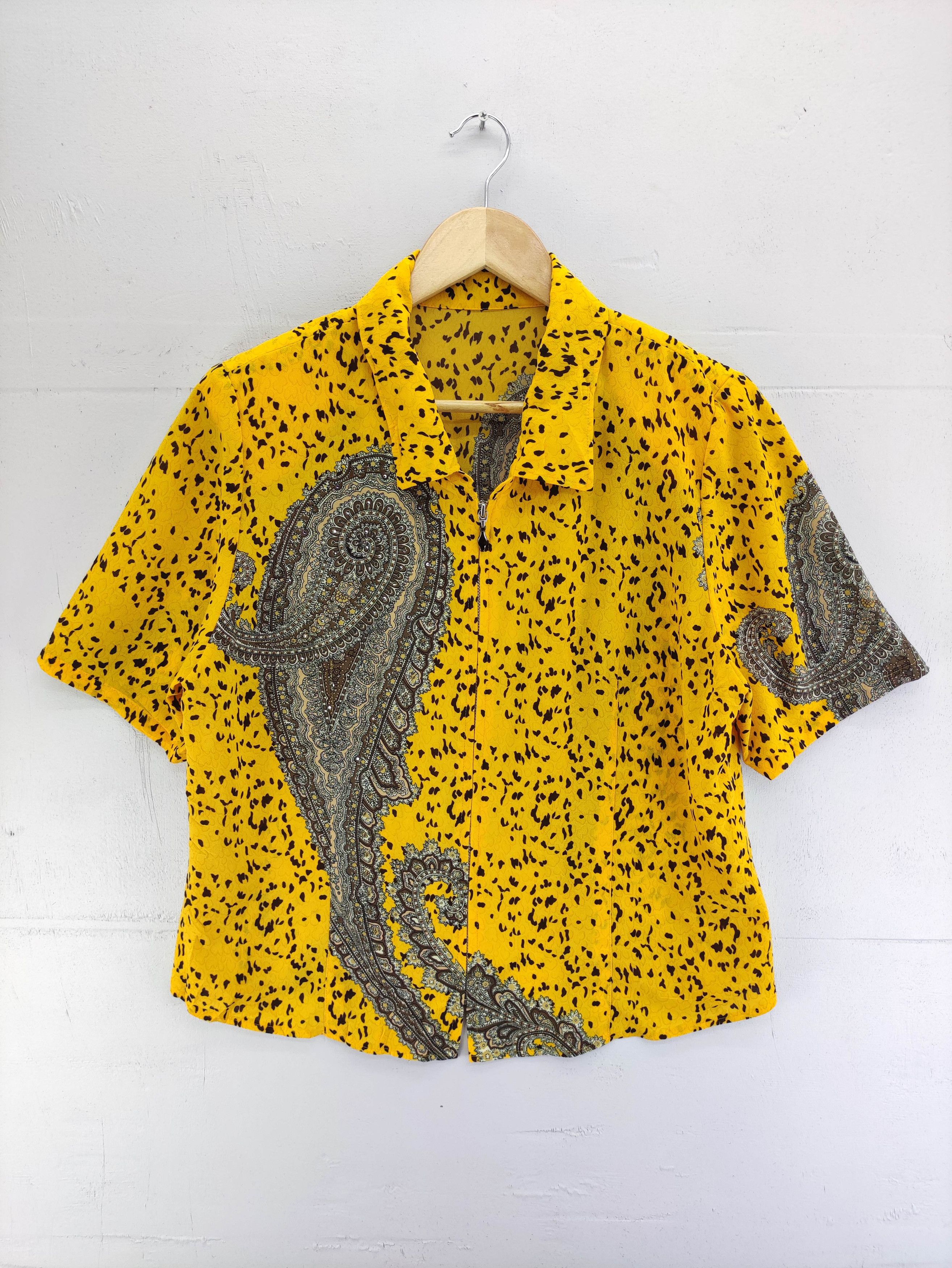 image of Paislee Dagun Shirt Paisley Zip Up in Yellow, Women's (Size Medium)