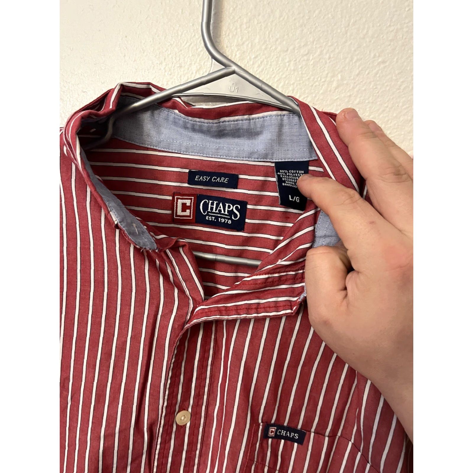 Chaps Chaps Button-Up Shirt Men L Red Striped Easy Care Long Sleeve Button-Down Collared Family? (Oops) Size US L / EU 52-54 / 3 - 3 Thumbnail